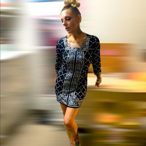 White House Black Market baroque pattern stretch body con mini dress